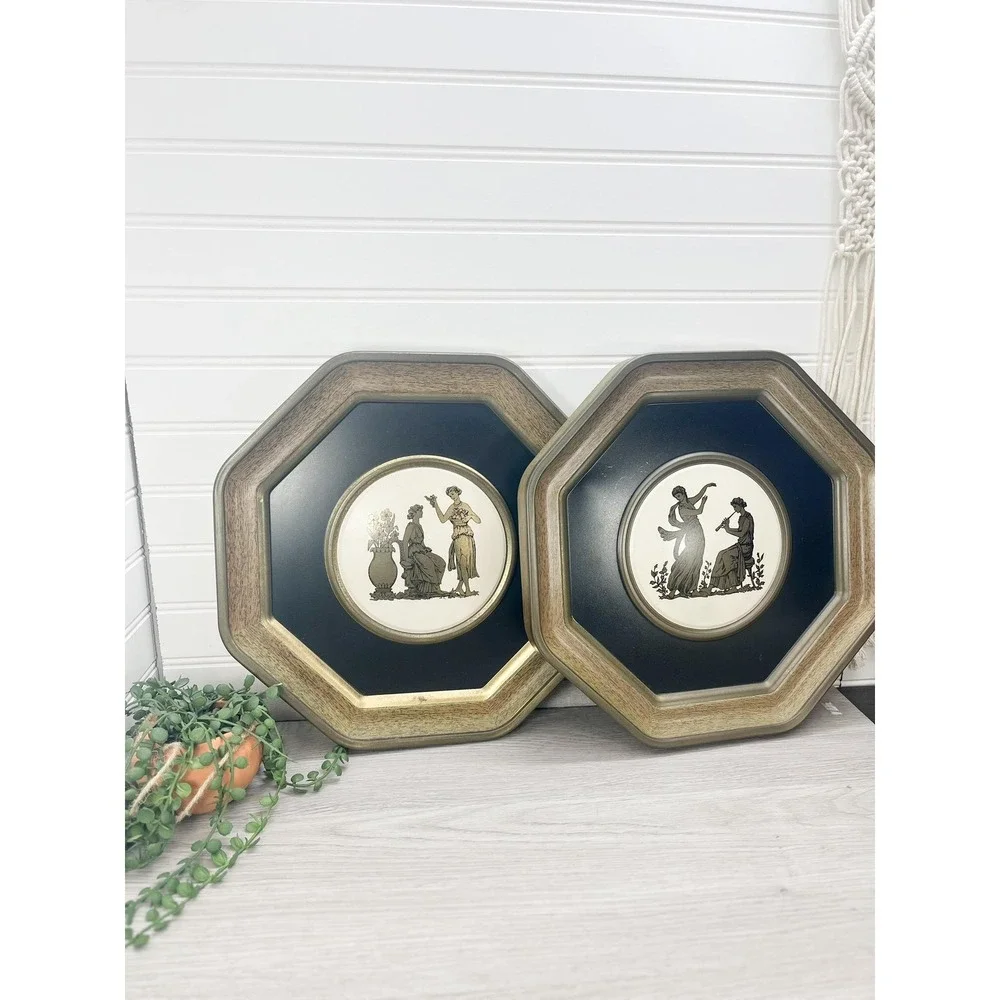 Vintage Pressed Tin Greek Wall Hanging Set - Brass‎ Finish